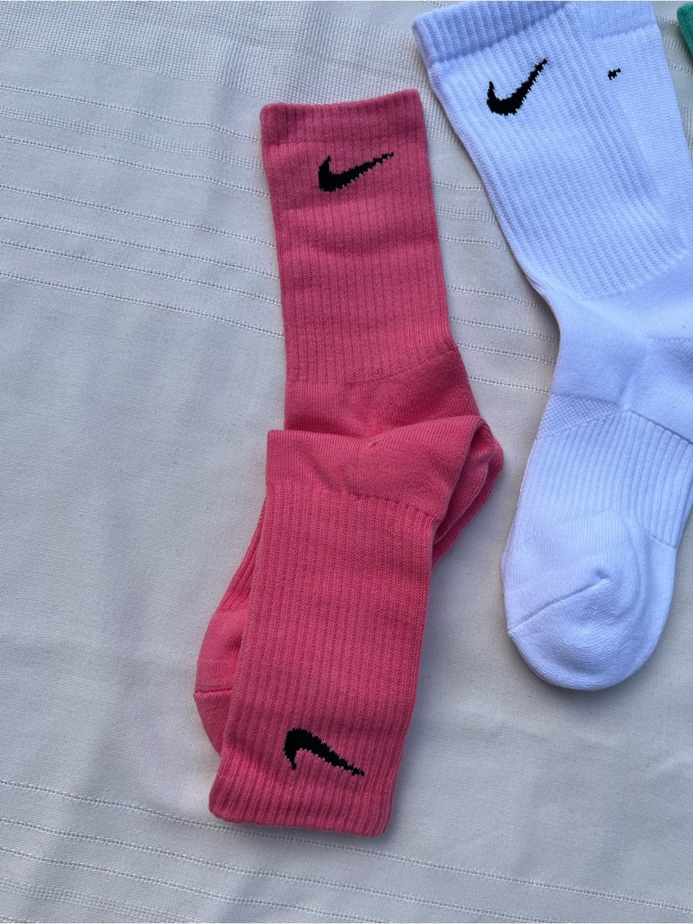 Nike Crew Socks - Pink, White, Teal with Black Swoosh - Picture 5 of 7